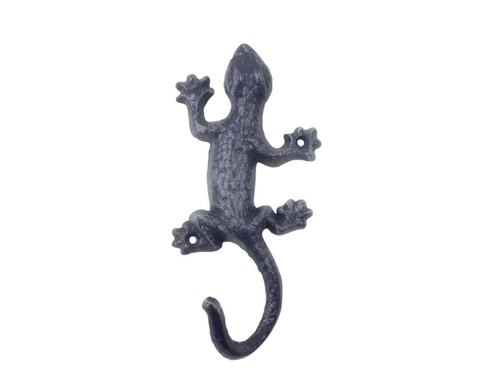 Rustic Dark Blue Cast Iron Lizard Hook 6"