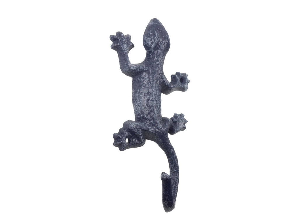 Rustic Dark Blue Cast Iron Lizard Hook 6"