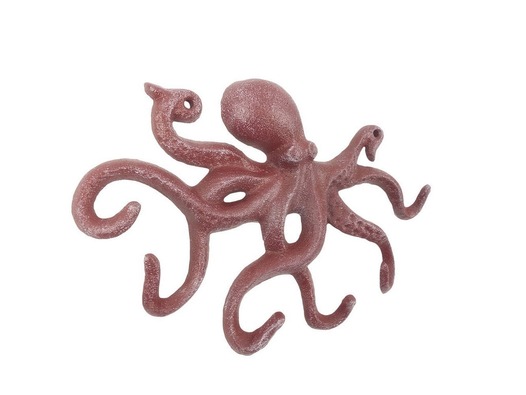 Red Whitewashed Cast Iron Octopus Hook 11"