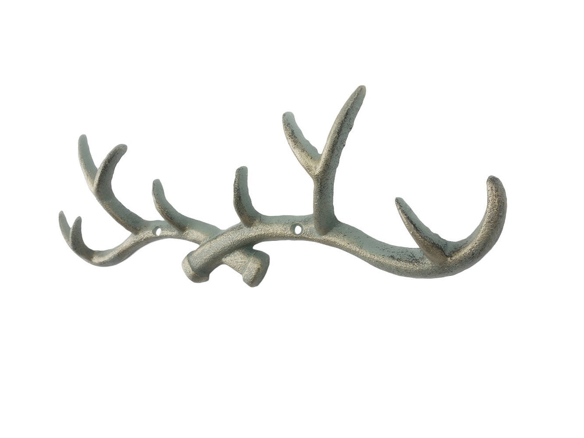 Antique Bronze Cast Iron Antler Wall Hooks 15"