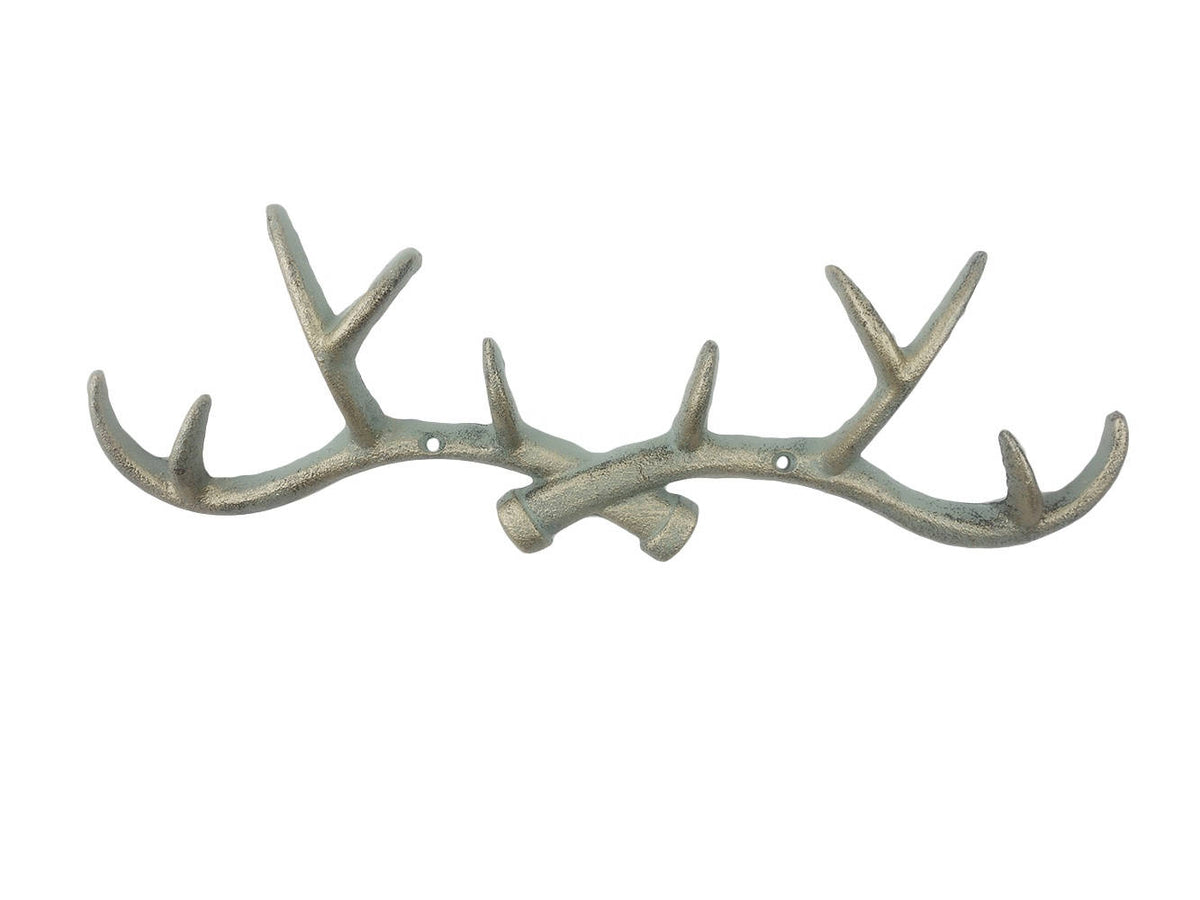 Antique Bronze Cast Iron Antler Wall Hooks 15"