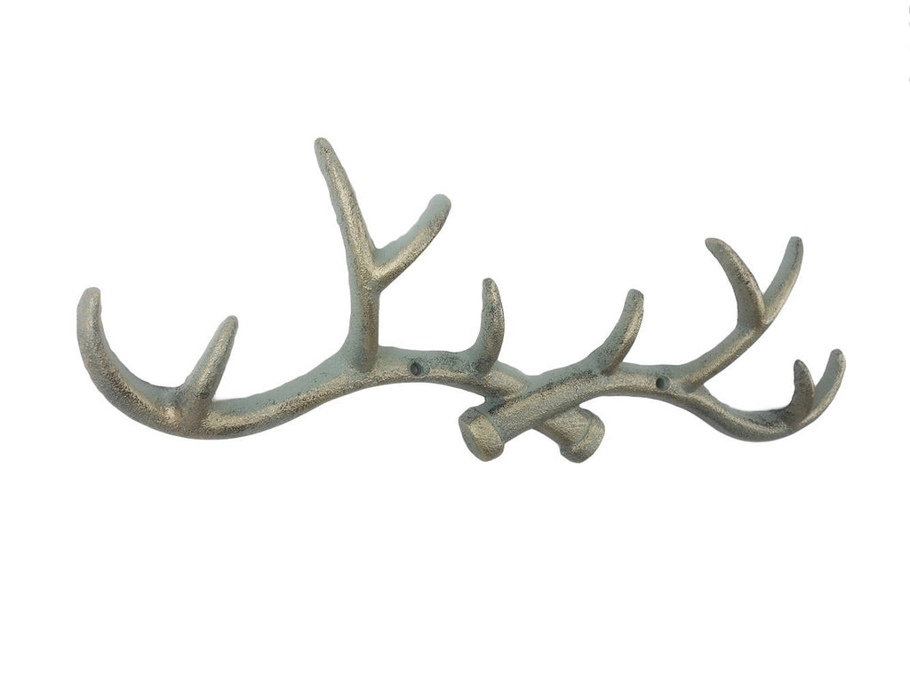 Antique Bronze Cast Iron Antler Wall Hooks 15"