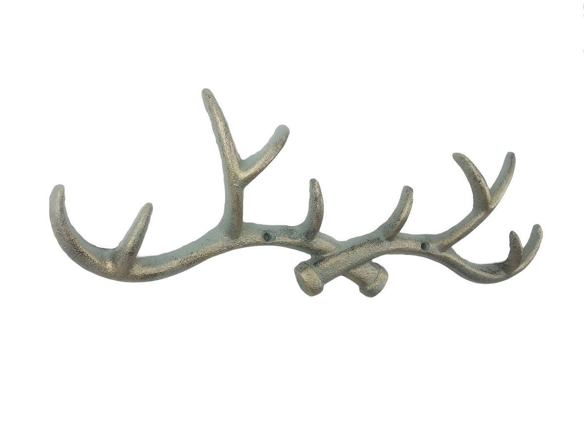 Antique Bronze Cast Iron Antler Wall Hooks 15"