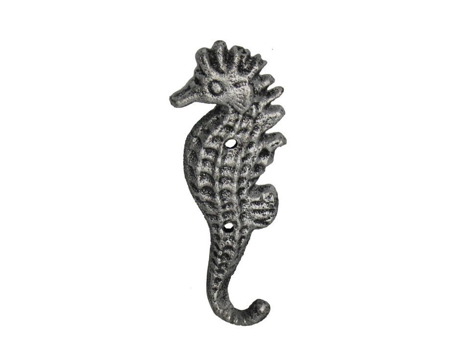 Rustic Silver Cast Iron Seahorse Hook 5"