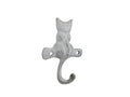 Whitewashed Cast Iron Cat on a Branch with Tail Decorative Metal Wall Hook 4"