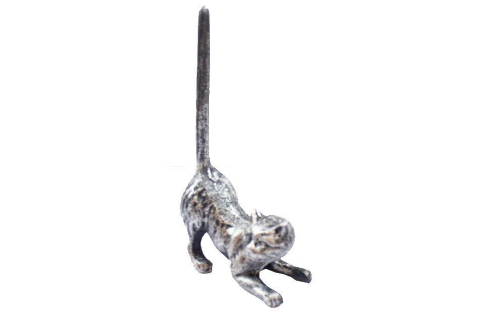 Rustic Silver Cast Iron Cat Extra Toilet Paper Stand 10"