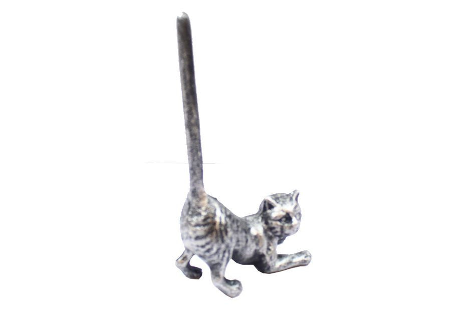 Rustic Silver Cast Iron Cat Paper Towel Holder 10"