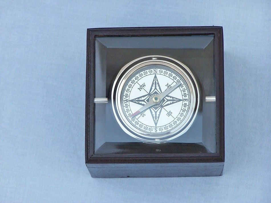 Chrome Lifeboat Compass with Black Rosewood Box 5"