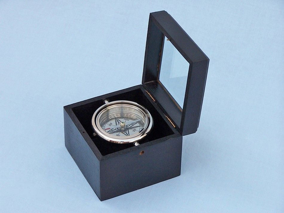 Chrome Lifeboat Compass with Black Rosewood Box 5"