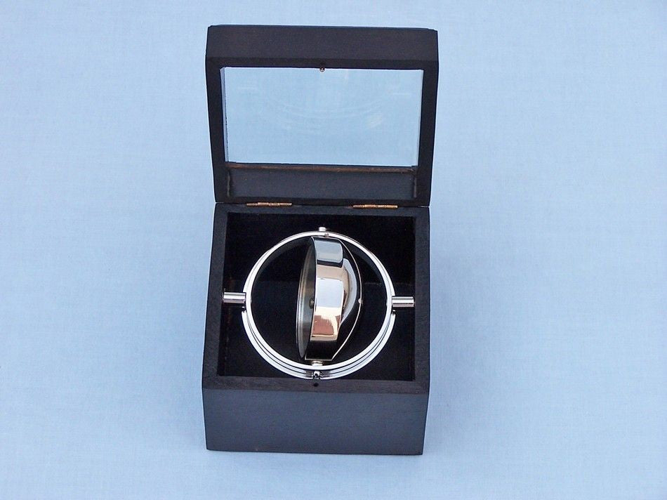 Chrome Lifeboat Compass with Black Rosewood Box 5"
