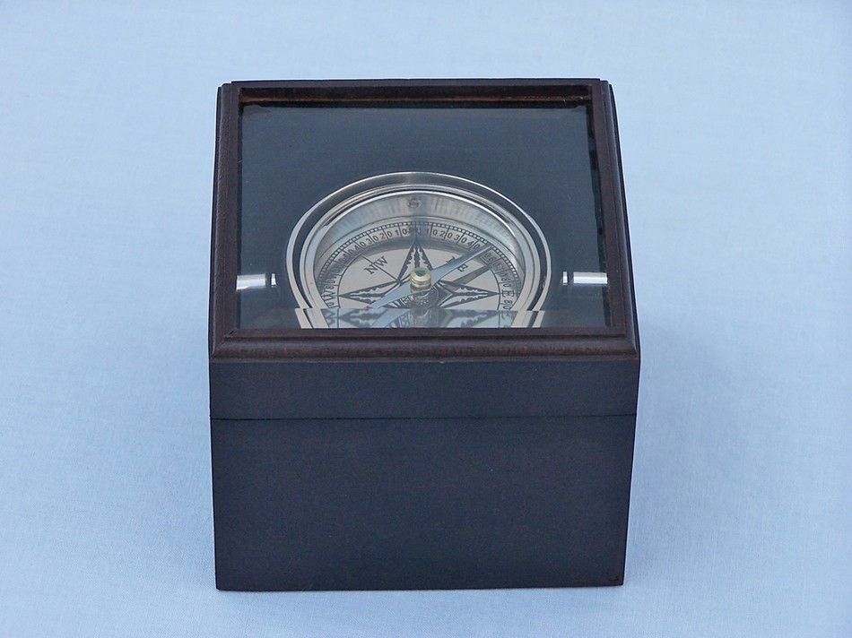 Chrome Lifeboat Compass with Black Rosewood Box 5"