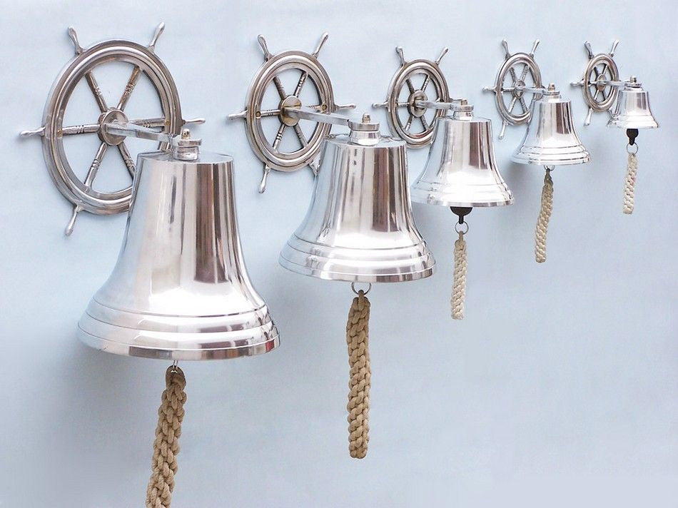 Chrome Hanging Ship Wheel Bell 8"