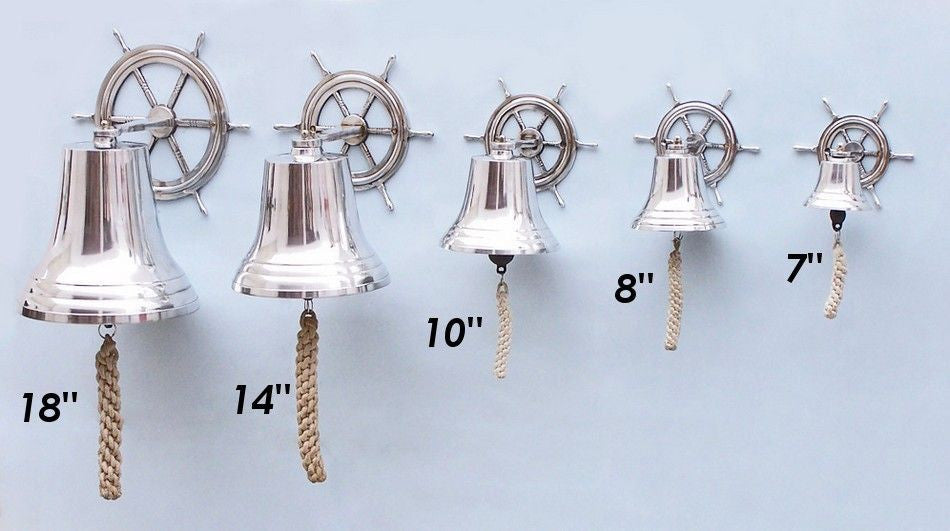Chrome Hanging Ship Wheel Bell 7"