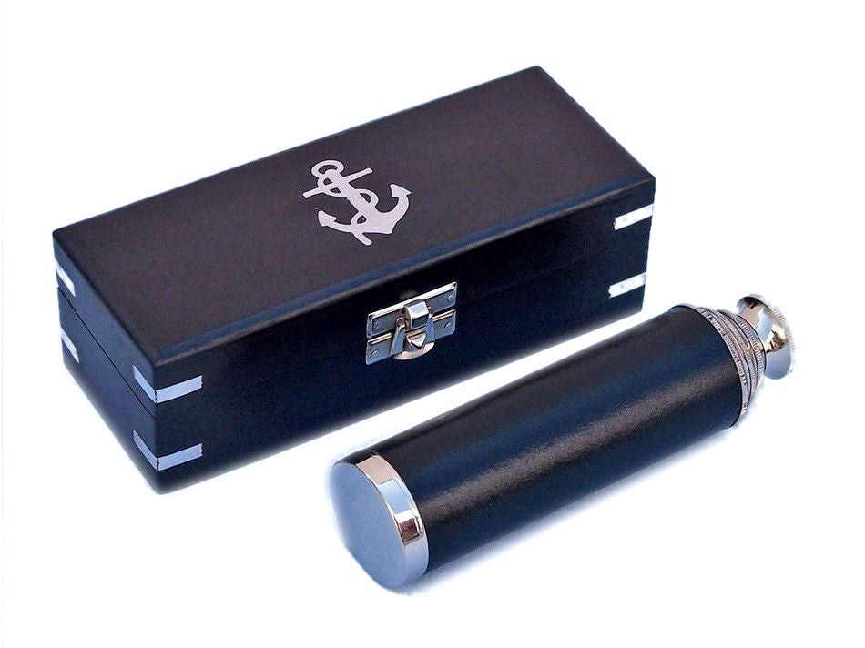 Deluxe Class Captain's Chrome - Leather Spyglass Telescope 14" with Black Rosewood Box