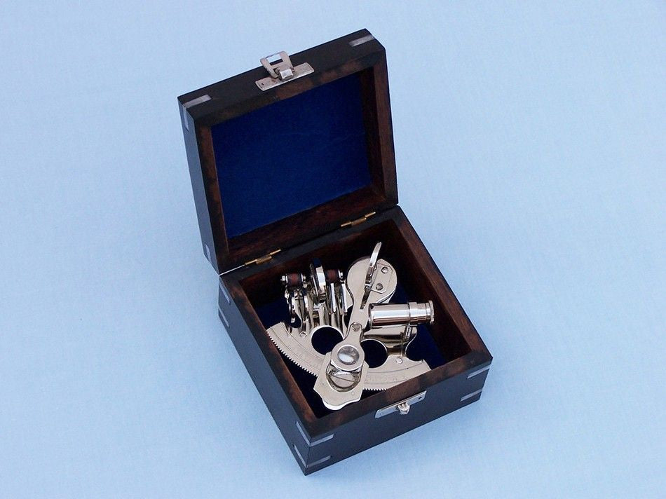 Scout's Chrome Pirate Sextant 4" with Black Rosewood Box