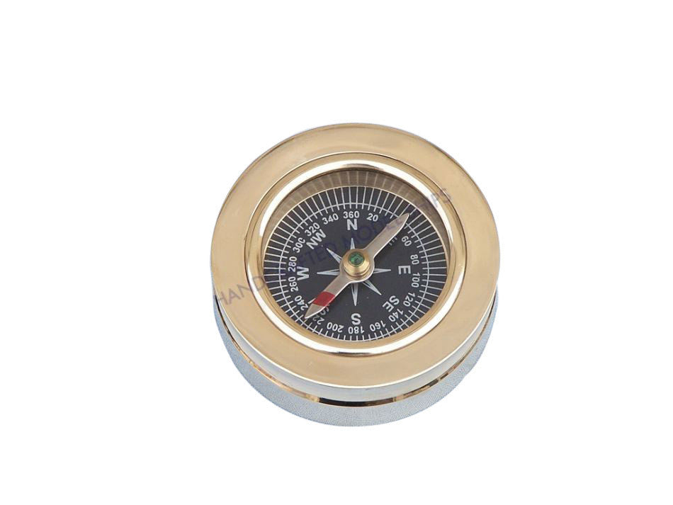 Solid Brass Paperweight Compass 3"
