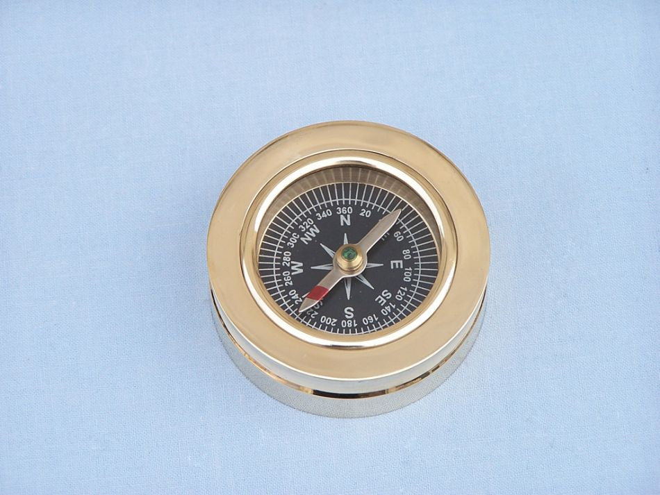 Brass Paperweight Compass w/ Rosewood Box 3"