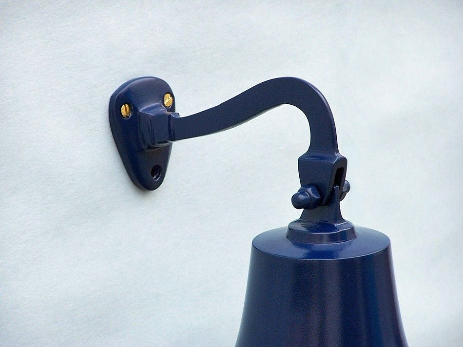 Solid Brass Hanging Ship's Bell 9" - Blue Powder Coated