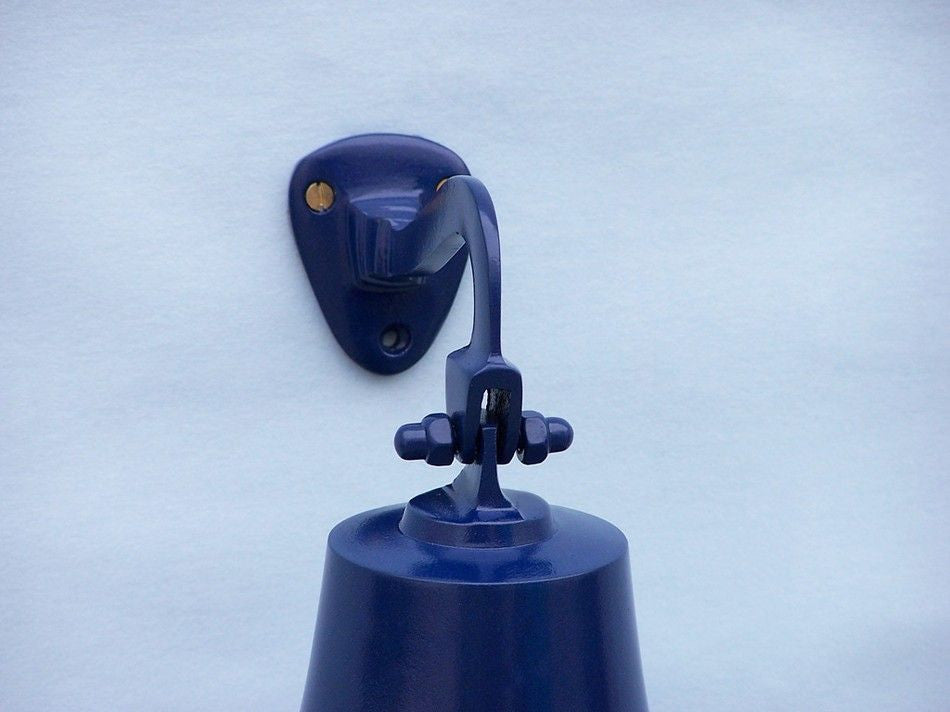 Solid Brass Hanging Ship's Bell 9" - Blue Powder Coated