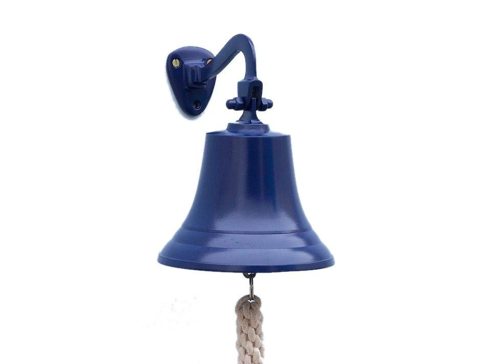 Solid Brass Hanging Ship's Bell 9" - Blue Powder Coated