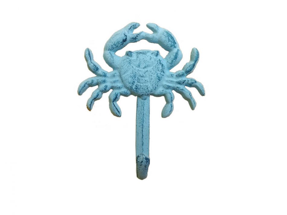 Rustic Blue Whitewashed Cast Iron Wall Mounted Crab Hook 5"