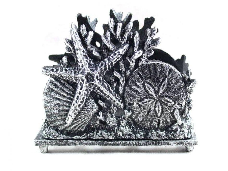 Antique Silver Cast Iron Seashell Napkin Holder 7"
