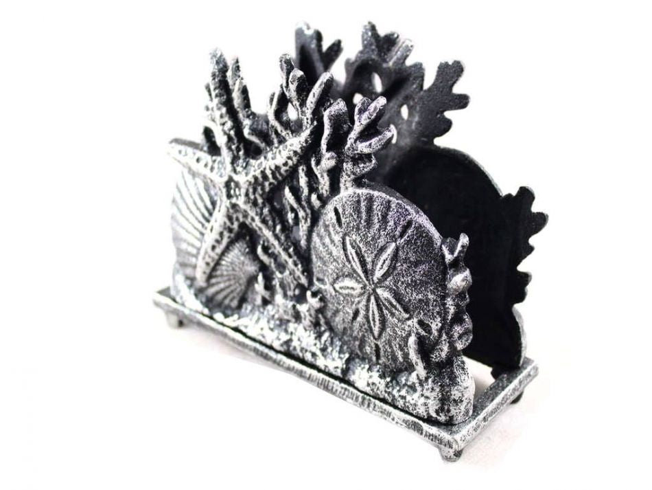 Antique Silver Cast Iron Seashell Napkin Holder 7"