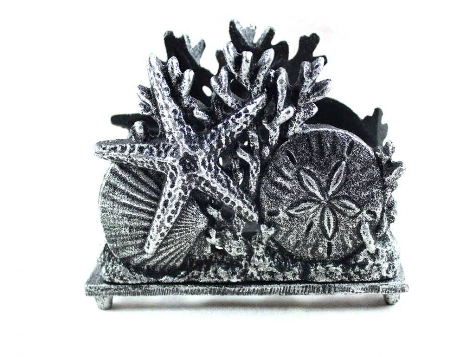 Antique Silver Cast Iron Seashell Napkin Holder 7"