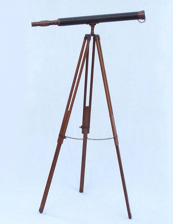 Floor Standing Antique Copper with Leather Harbor Master Telescope 60"