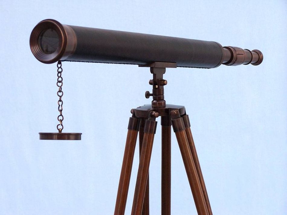 Floor Standing Antique Copper with Leather Harbor Master Telescope 60"