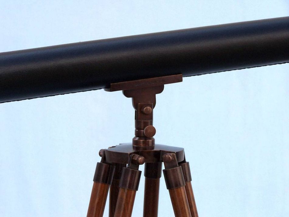Floor Standing Antique Copper with Leather Harbor Master Telescope 60"