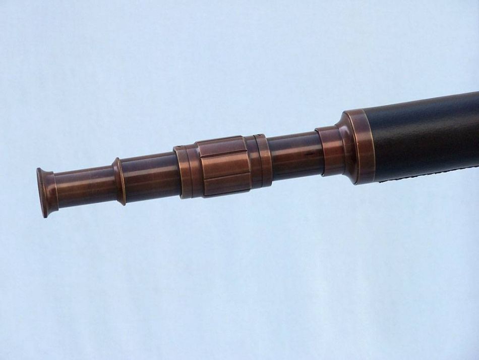 Floor Standing Antique Copper with Leather Harbor Master Telescope 60"