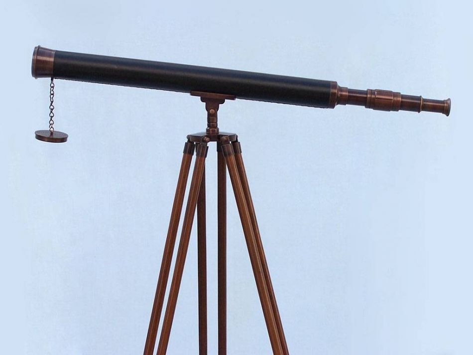 Floor Standing Antique Copper with Leather Harbor Master Telescope 60"