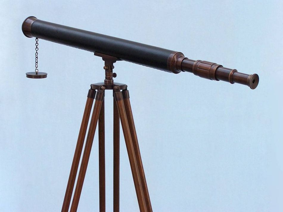 Floor Standing Antique Copper with Leather Harbor Master Telescope 60"
