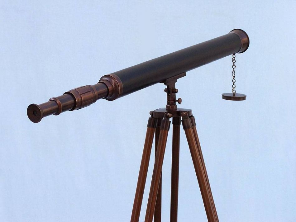 Floor Standing Antique Copper with Leather Harbor Master Telescope 60"