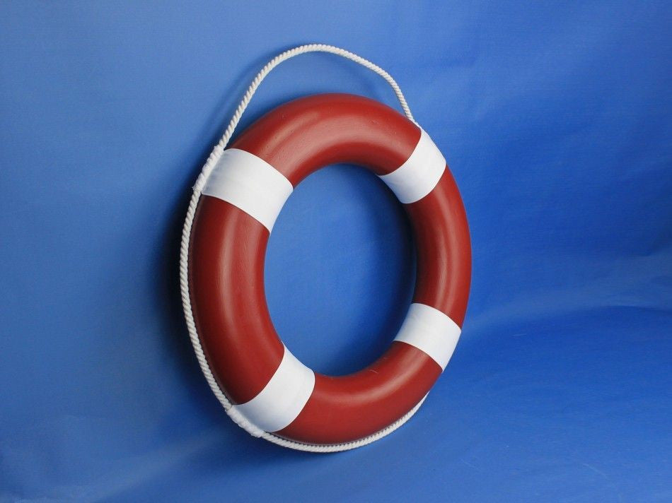 Red Painted Decorative Lifering with White Bands 20"