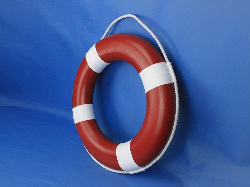 Red Painted Decorative Lifering with White Bands 20"