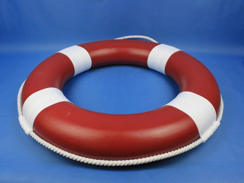 Red Painted Decorative Lifering with White Bands 20"