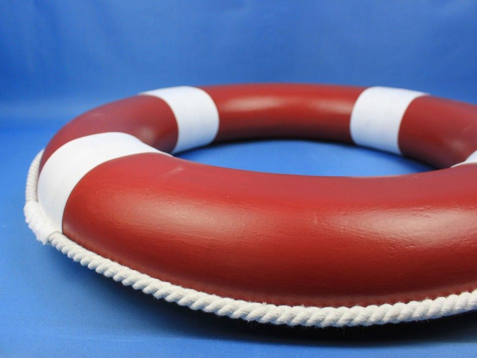 Red Painted Decorative Lifering with White Bands 20"