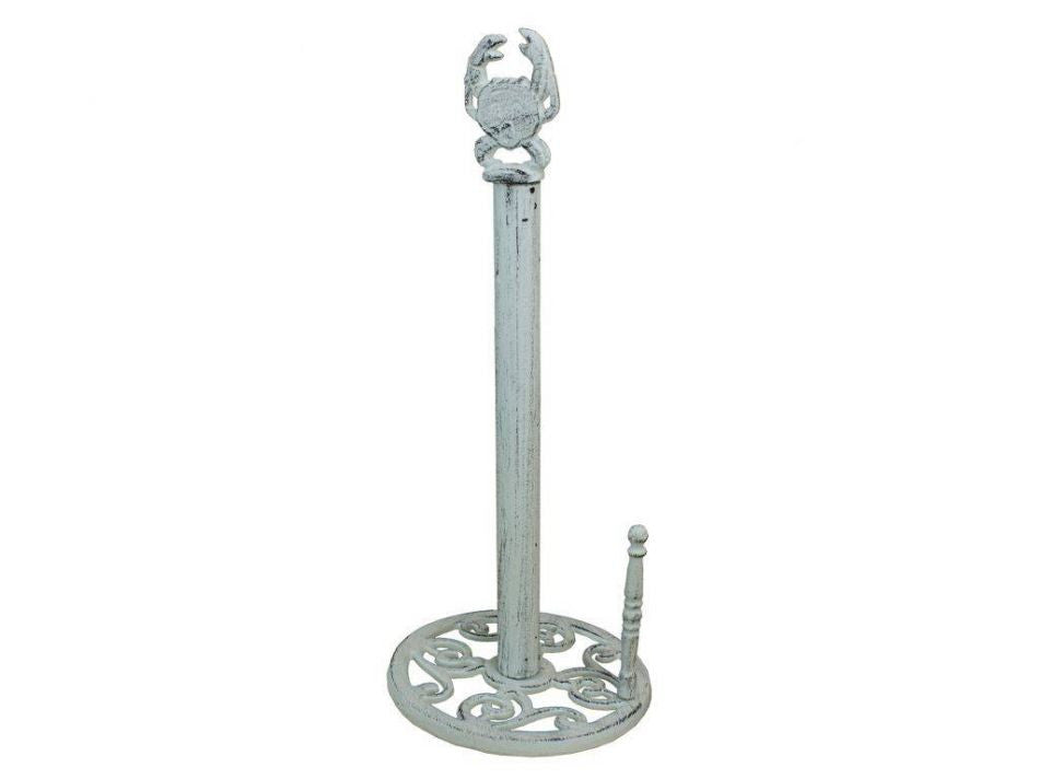 Whitewashed Cast Iron Crab Paper Towel Holder 16"