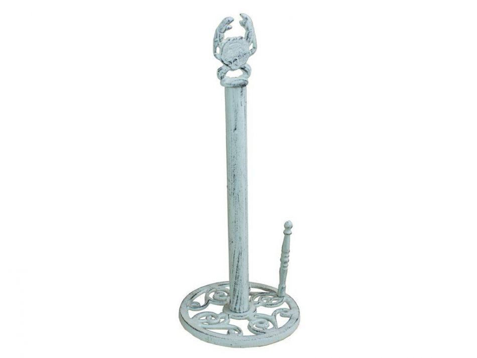 Whitewashed Cast Iron Crab Paper Towel Holder 16"
