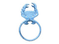 Dark Blue Whitewashed Cast Iron Crab Towel Holder 8"
