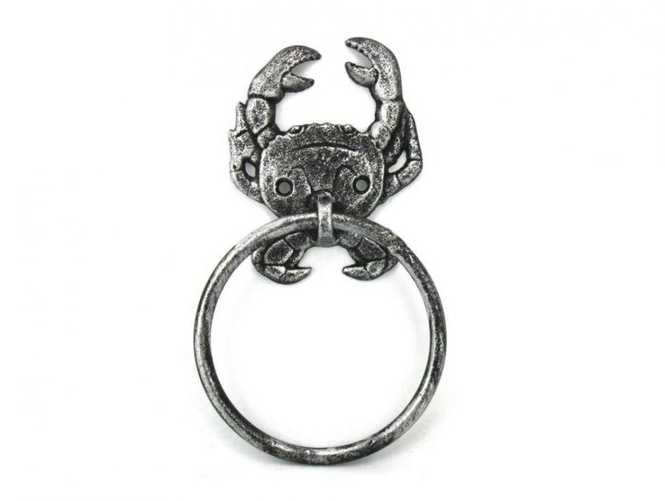 Antique Silver Cast Iron Crab Towel Holder 8"
