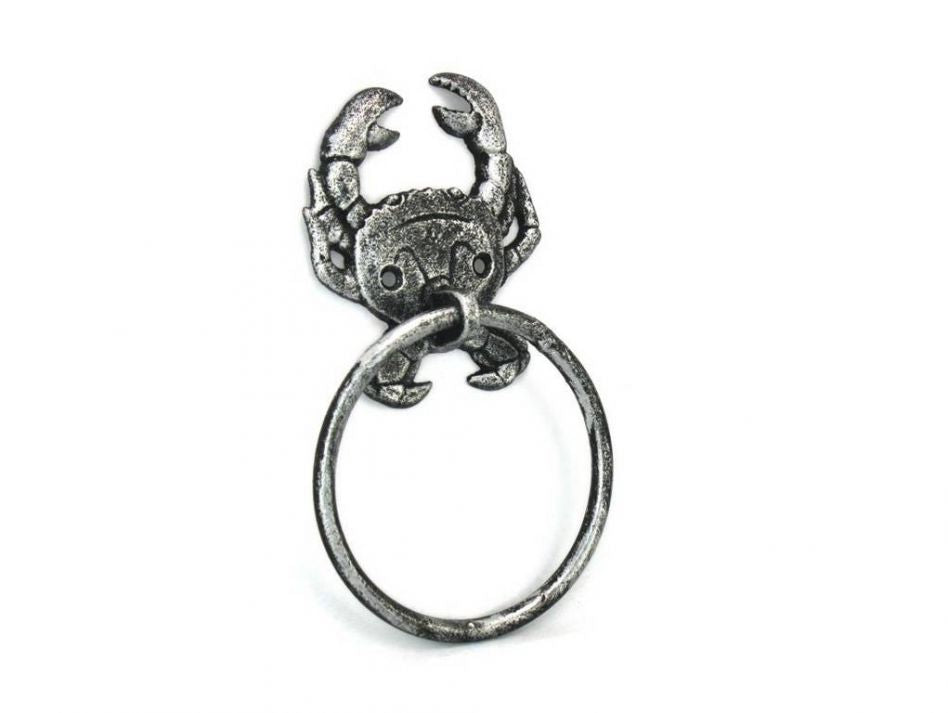 Antique Silver Cast Iron Crab Towel Holder 8"