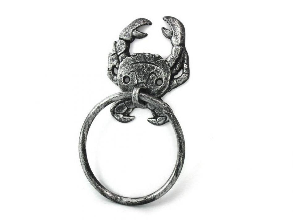 Antique Silver Cast Iron Crab Towel Holder 8"