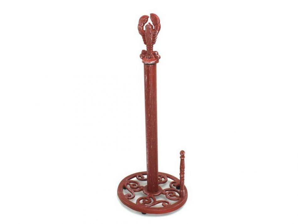 Red Whitewashed Cast Iron Lobster Paper Towel Holder 16"