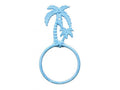 Light Blue Whitewashed Cast Iron Palm Tree Towel Holder 9"