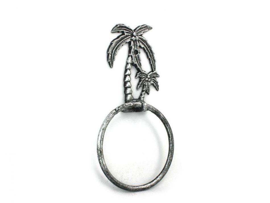 Antique Silver Cast Iron Palm Tree Towel Holder 9"