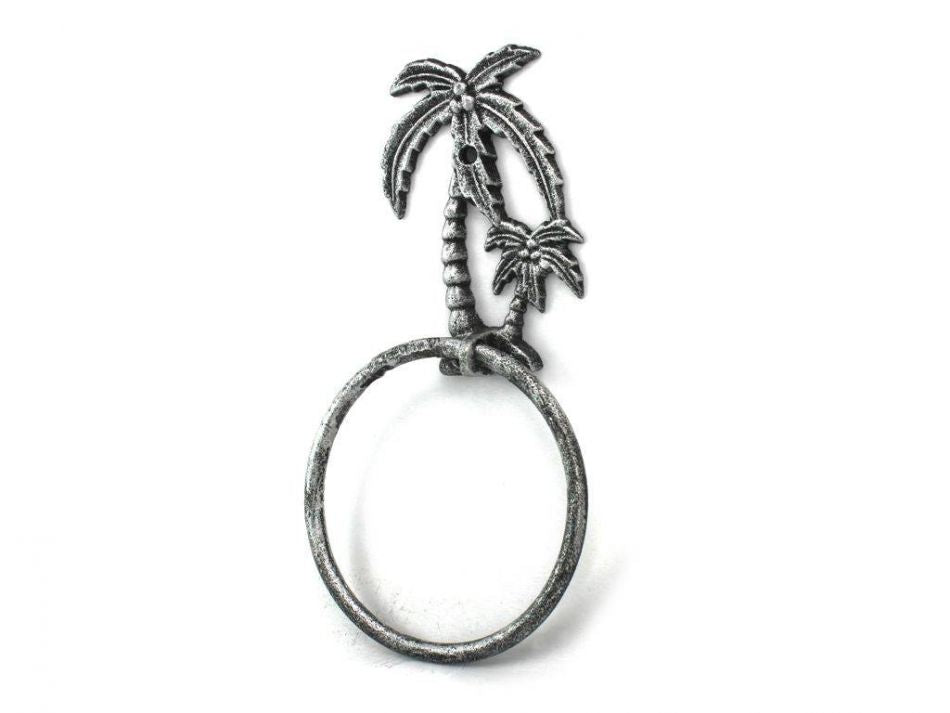 Antique Silver Cast Iron Palm Tree Towel Holder 9"