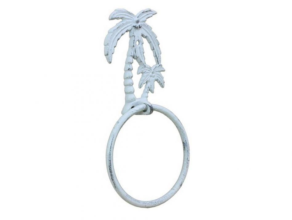 Whitewashed Cast Iron Palm Tree Towel Holder 9"
